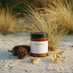 Banksia Bloom honeysuckle and jasmine soy candle by Saltgrass Co. on a white background