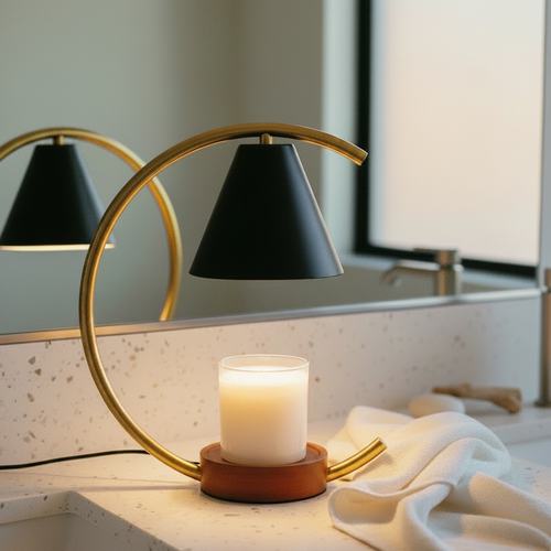 Decorative lamp with a candle on a bathroom counter